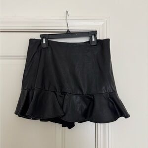 Amanda Uprichard Black Faux Leather Ruffle Skort